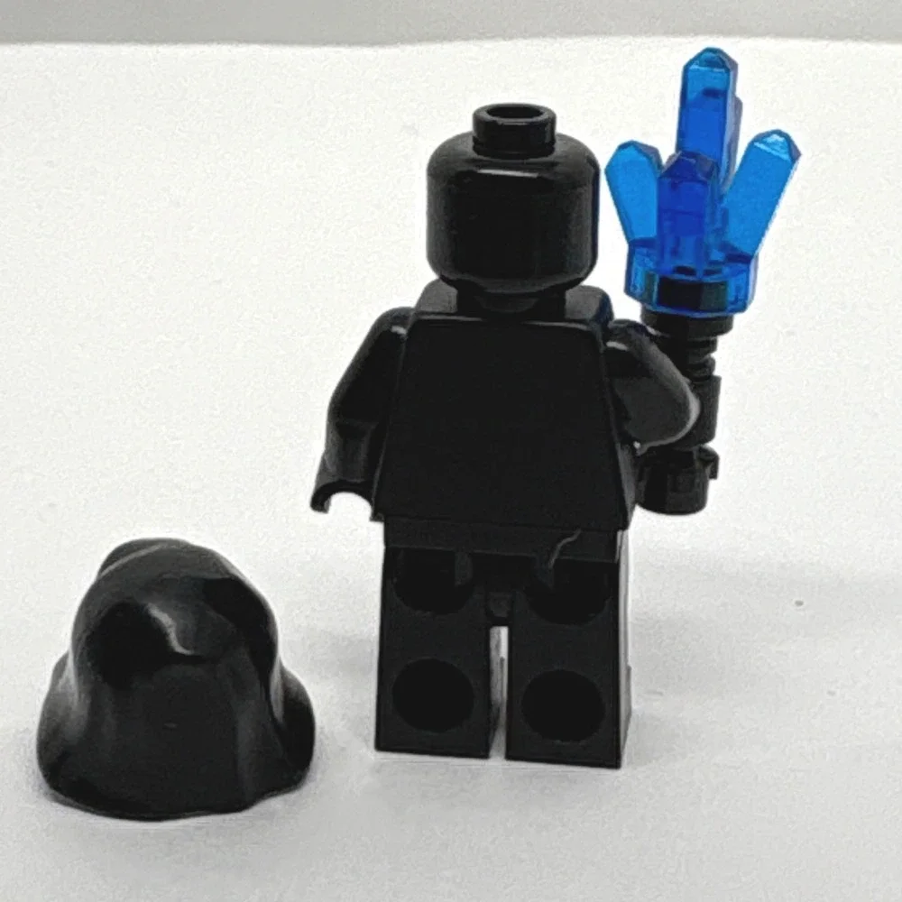 LEGO Minifigure All Black Shadow Figure with Blue Crystal Staff Accessory